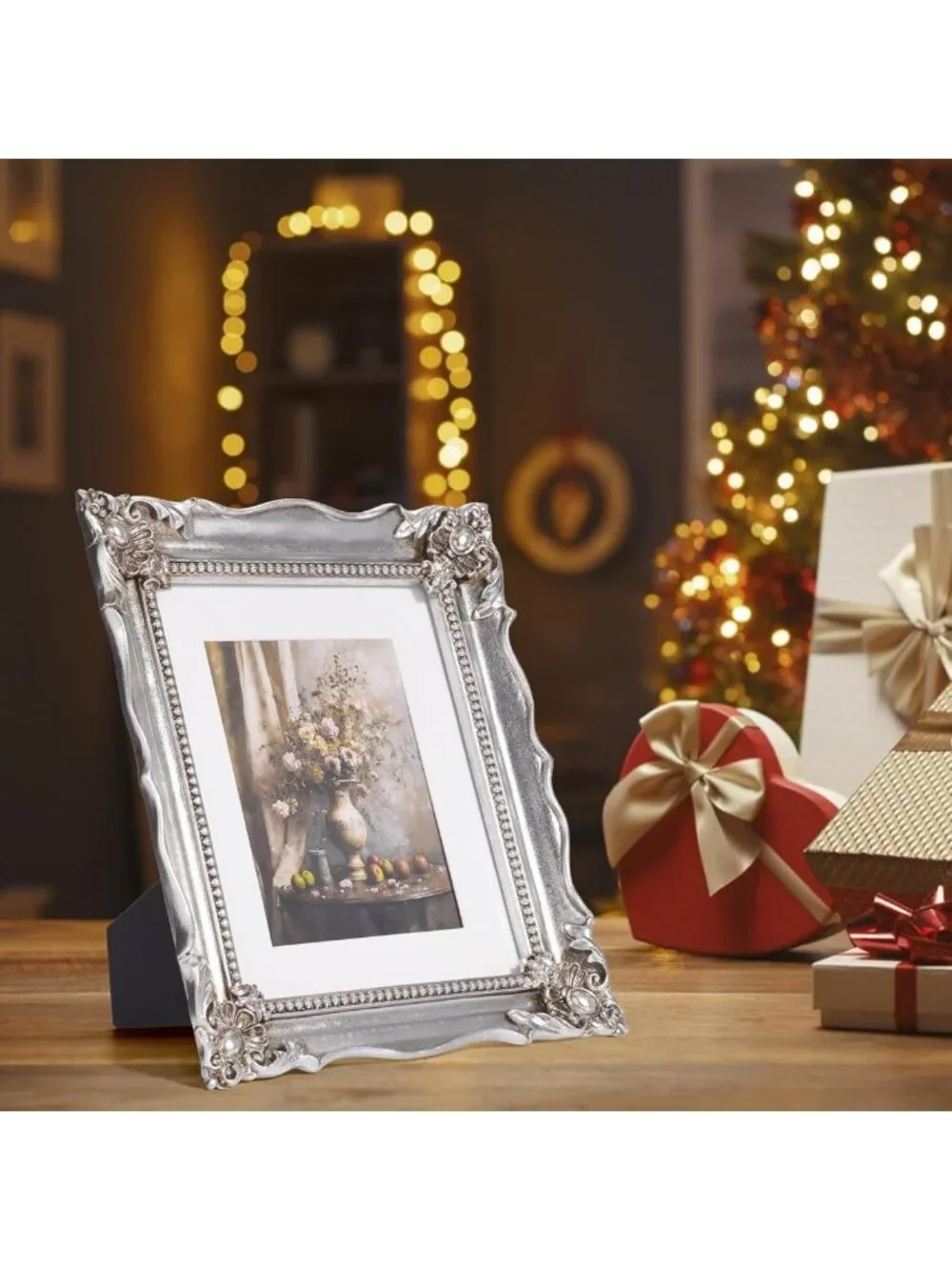 Vintage 8x10 Picture Frame with Embossed Flowers, Silver Ornate Home Decor